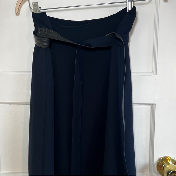 Vince Blue Belted Wrap Skirt with Leather Trim Sz 12 - Picture 6 of 14